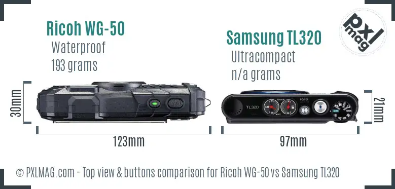 Ricoh WG-50 vs Samsung TL320 top view buttons comparison