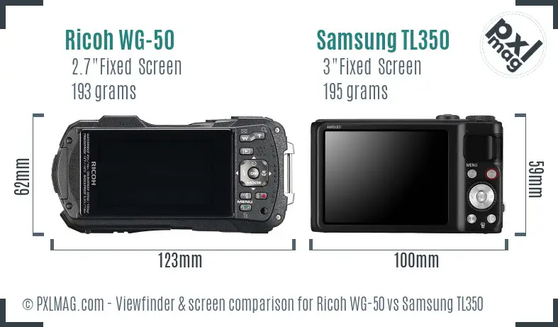 Ricoh WG-50 vs Samsung TL350 Screen and Viewfinder comparison