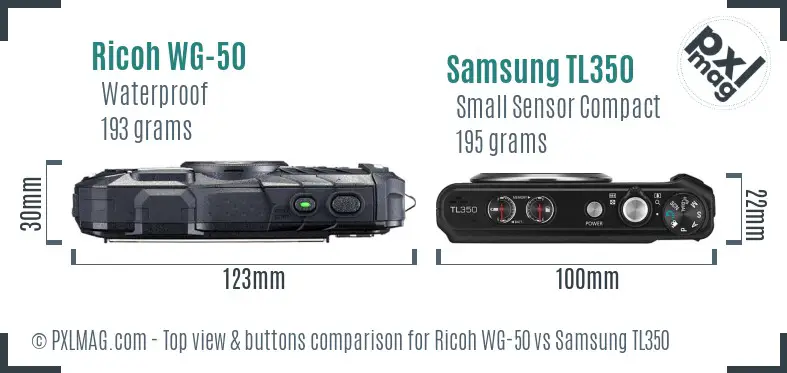 Ricoh WG-50 vs Samsung TL350 top view buttons comparison
