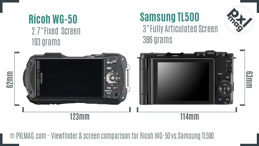 Ricoh WG-50 vs Samsung TL500 Screen and Viewfinder comparison