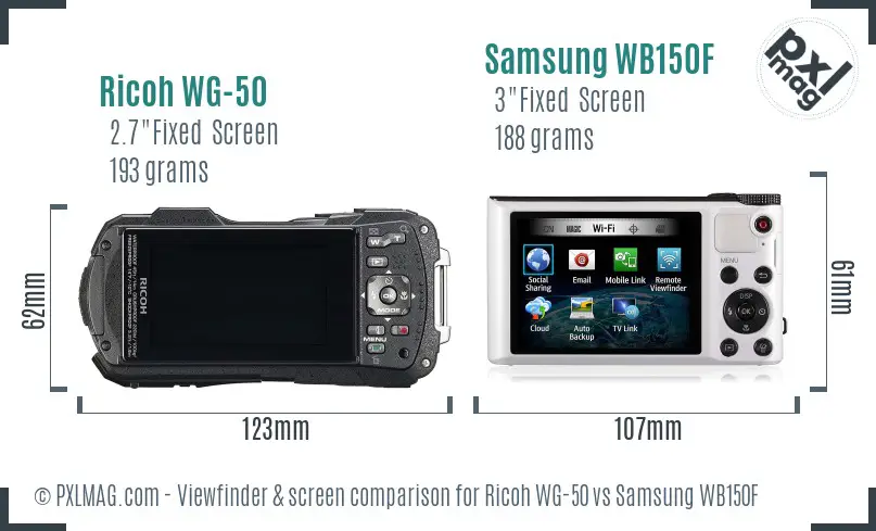Ricoh WG-50 vs Samsung WB150F Screen and Viewfinder comparison