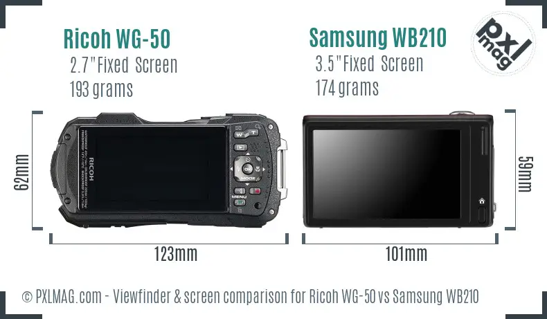 Ricoh WG-50 vs Samsung WB210 Screen and Viewfinder comparison