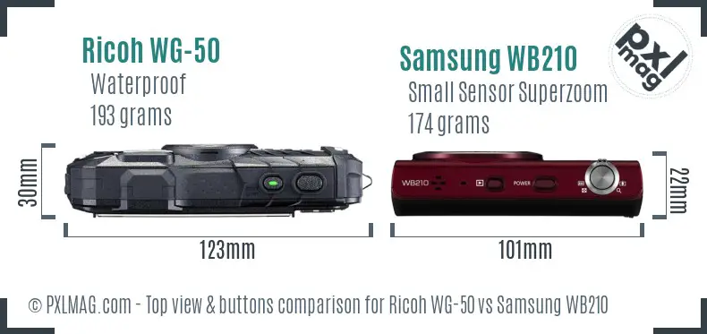 Ricoh WG-50 vs Samsung WB210 top view buttons comparison