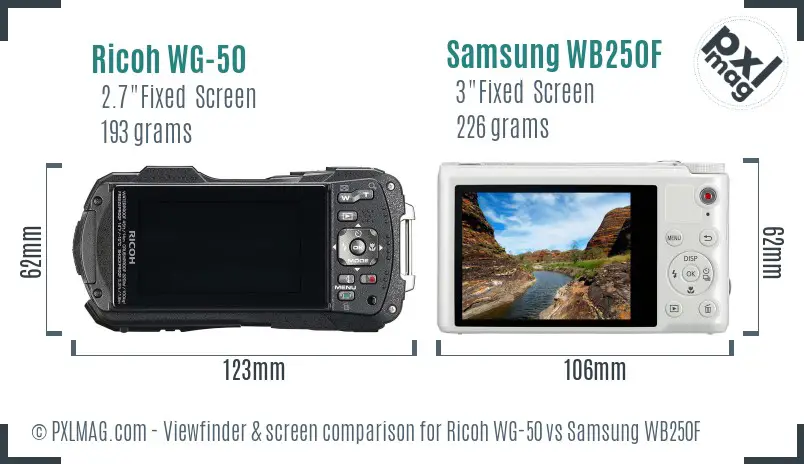 Ricoh WG-50 vs Samsung WB250F Screen and Viewfinder comparison