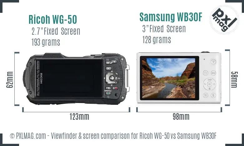 Ricoh WG-50 vs Samsung WB30F Screen and Viewfinder comparison