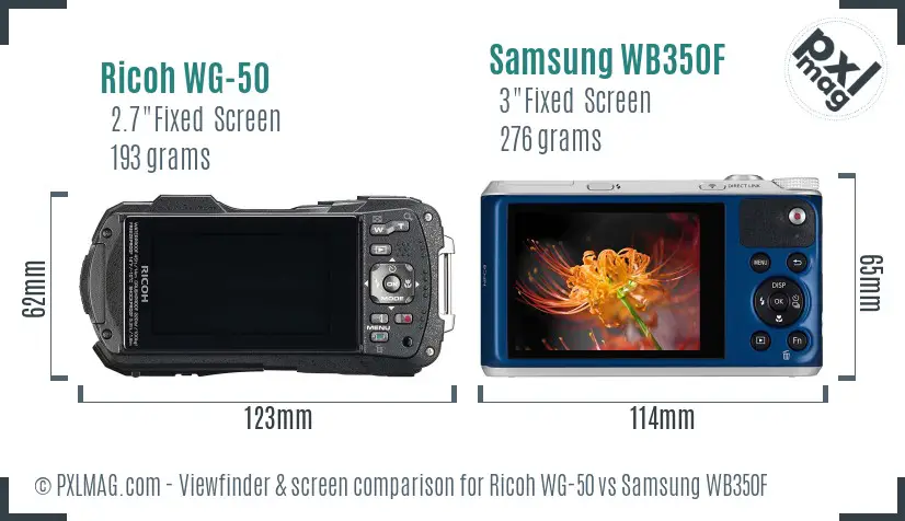 Ricoh WG-50 vs Samsung WB350F Screen and Viewfinder comparison