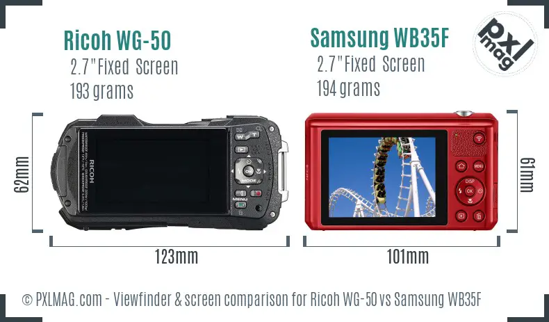 Ricoh WG-50 vs Samsung WB35F Screen and Viewfinder comparison