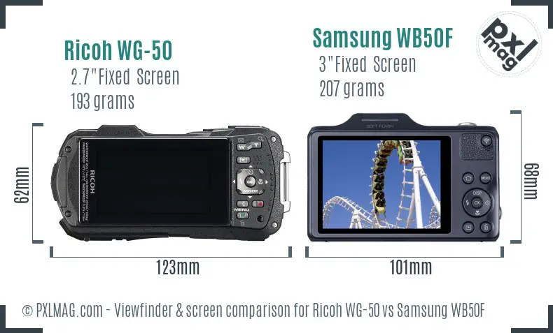 Ricoh WG-50 vs Samsung WB50F Screen and Viewfinder comparison