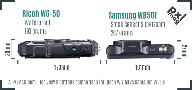 Ricoh WG-50 vs Samsung WB50F top view buttons comparison