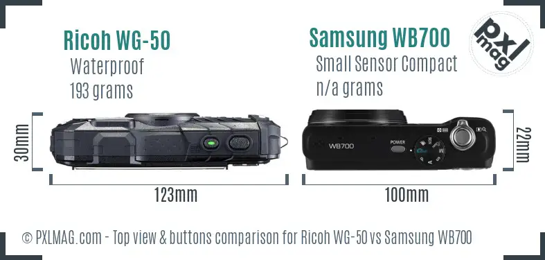 Ricoh WG-50 vs Samsung WB700 top view buttons comparison