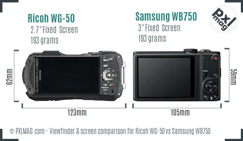 Ricoh WG-50 vs Samsung WB750 Screen and Viewfinder comparison