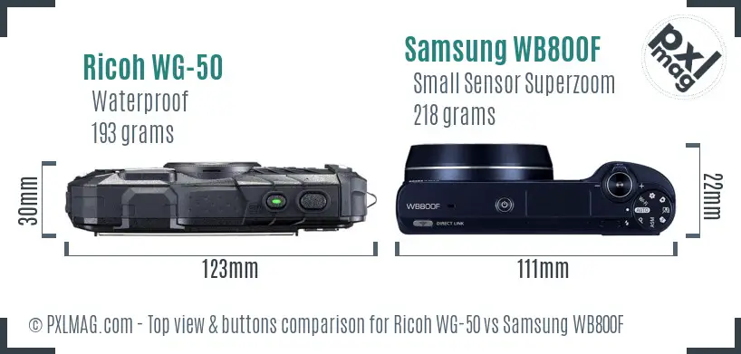 Ricoh WG-50 vs Samsung WB800F top view buttons comparison