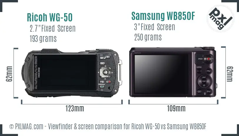 Ricoh WG-50 vs Samsung WB850F Screen and Viewfinder comparison