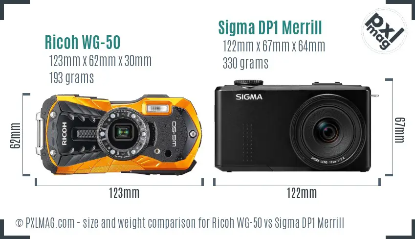 Ricoh WG-50 vs Sigma DP1 Merrill size comparison