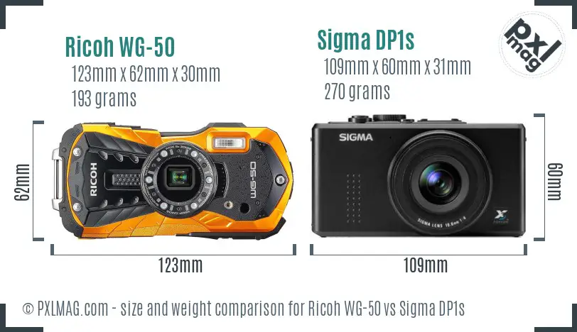 Ricoh WG-50 vs Sigma DP1s size comparison