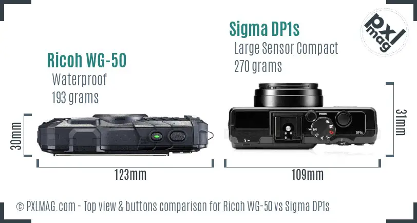 Ricoh WG-50 vs Sigma DP1s top view buttons comparison