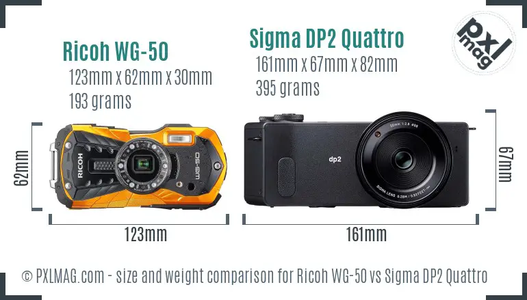 Ricoh WG-50 vs Sigma DP2 Quattro size comparison