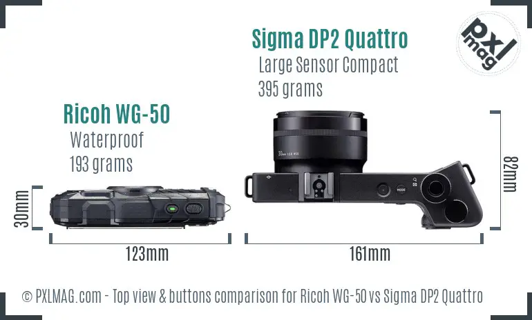 Ricoh WG-50 vs Sigma DP2 Quattro top view buttons comparison