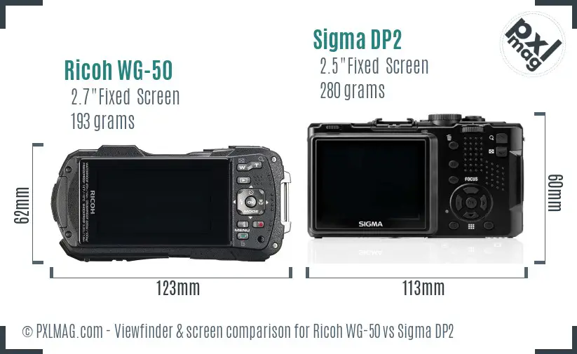 Ricoh WG-50 vs Sigma DP2 Screen and Viewfinder comparison