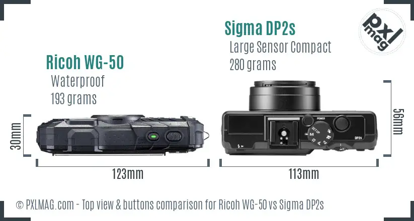Ricoh WG-50 vs Sigma DP2s top view buttons comparison