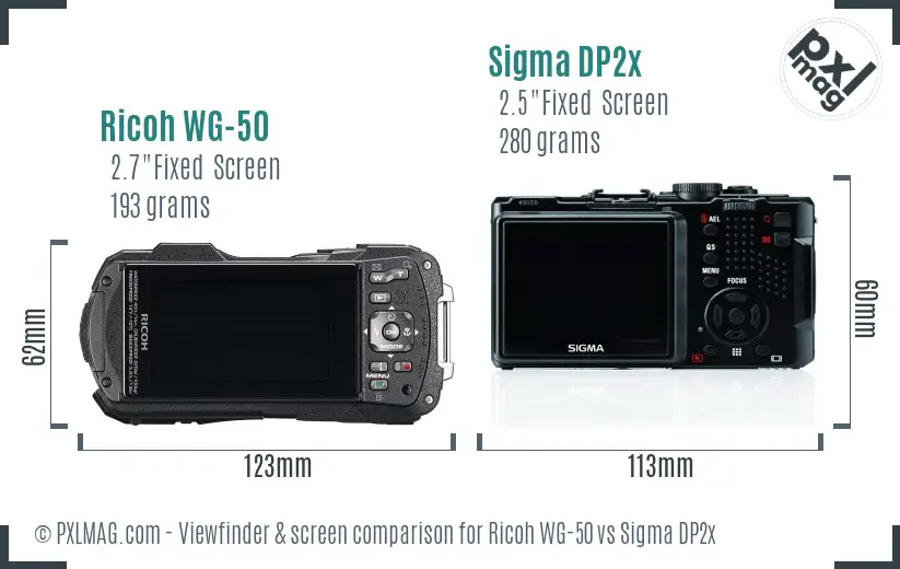 Ricoh WG-50 vs Sigma DP2x Screen and Viewfinder comparison