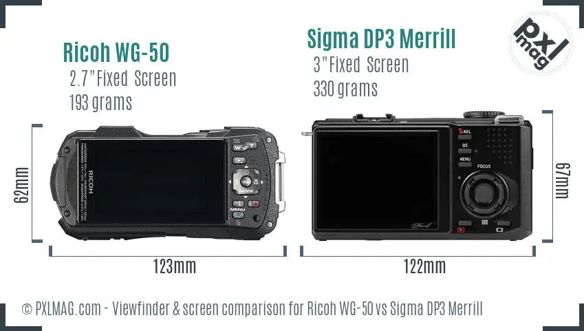 Ricoh WG-50 vs Sigma DP3 Merrill Screen and Viewfinder comparison