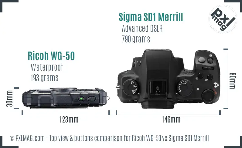 Ricoh WG-50 vs Sigma SD1 Merrill top view buttons comparison
