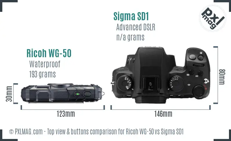 Ricoh WG-50 vs Sigma SD1 top view buttons comparison
