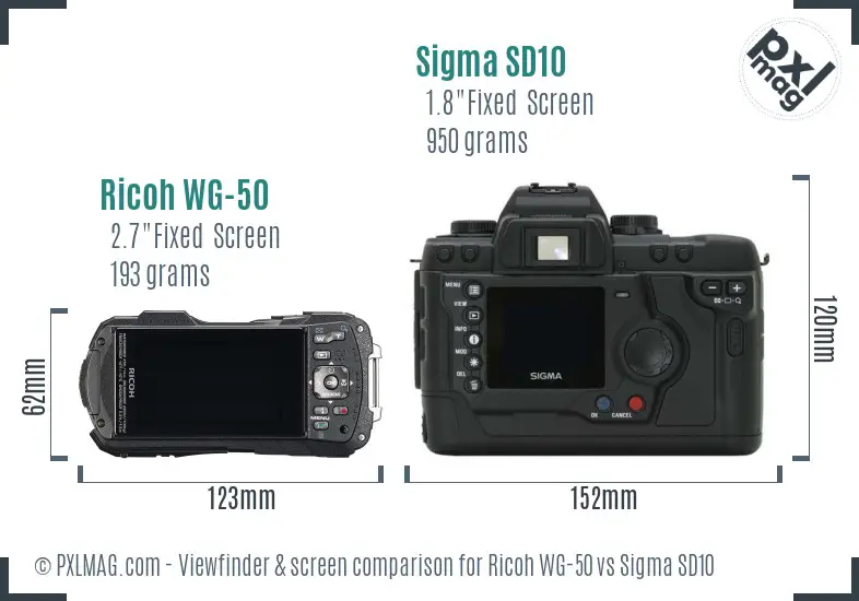 Ricoh WG-50 vs Sigma SD10 Screen and Viewfinder comparison