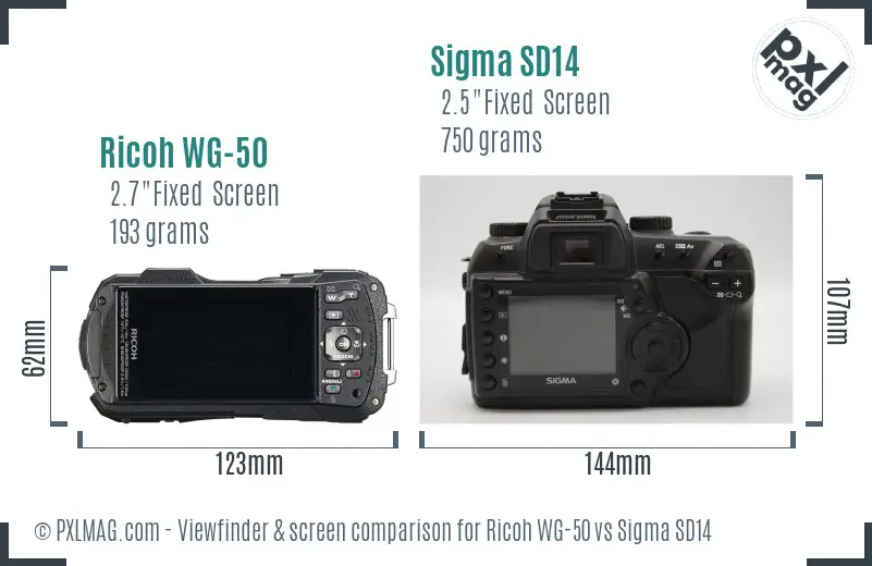 Ricoh WG-50 vs Sigma SD14 Screen and Viewfinder comparison