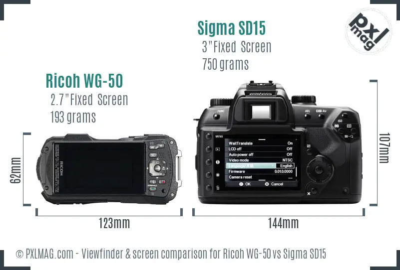 Ricoh WG-50 vs Sigma SD15 Screen and Viewfinder comparison
