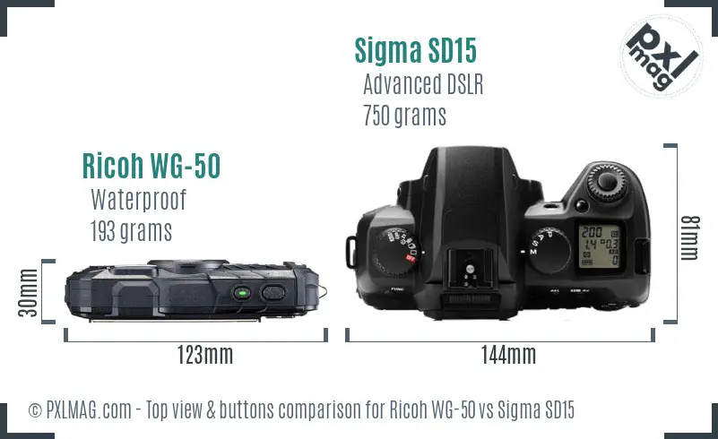 Ricoh WG-50 vs Sigma SD15 top view buttons comparison