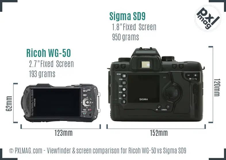 Ricoh WG-50 vs Sigma SD9 Screen and Viewfinder comparison