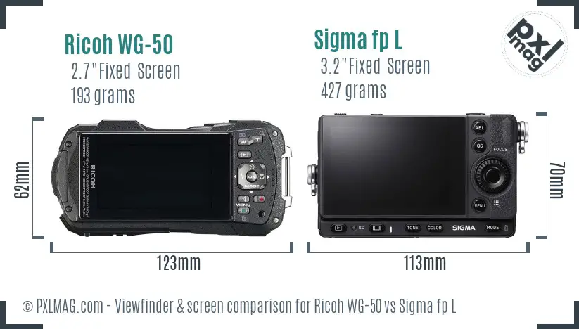 Ricoh WG-50 vs Sigma fp L Screen and Viewfinder comparison