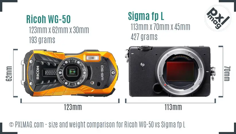 Ricoh WG-50 vs Sigma fp L size comparison