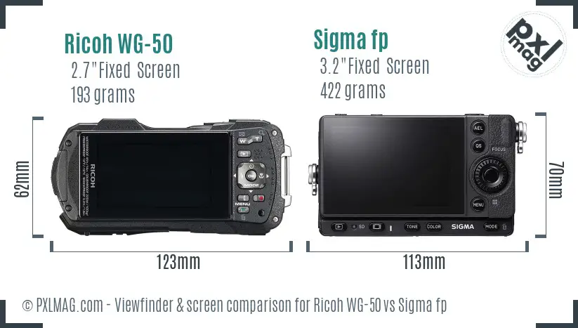 Ricoh WG-50 vs Sigma fp Screen and Viewfinder comparison