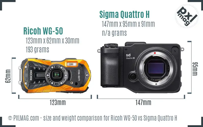 Ricoh WG-50 vs Sigma Quattro H size comparison