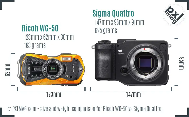 Ricoh WG-50 vs Sigma Quattro size comparison