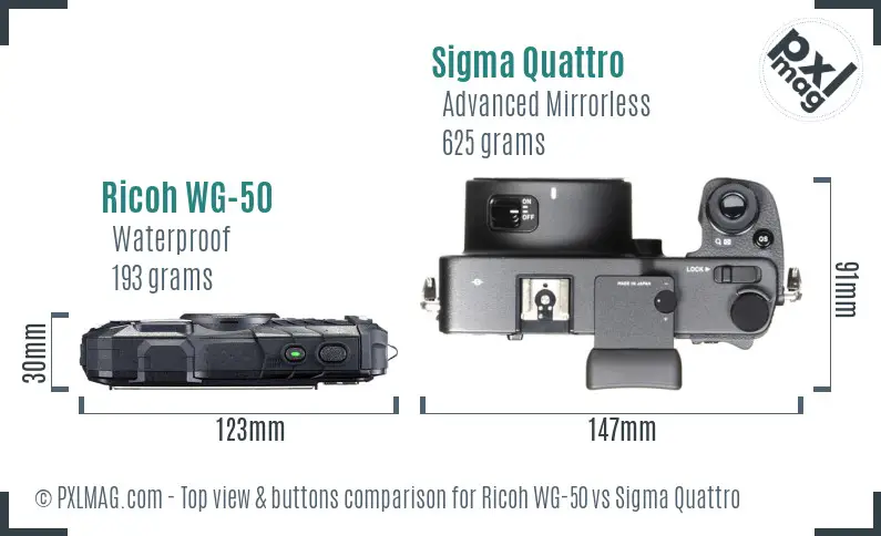 Ricoh WG-50 vs Sigma Quattro top view buttons comparison