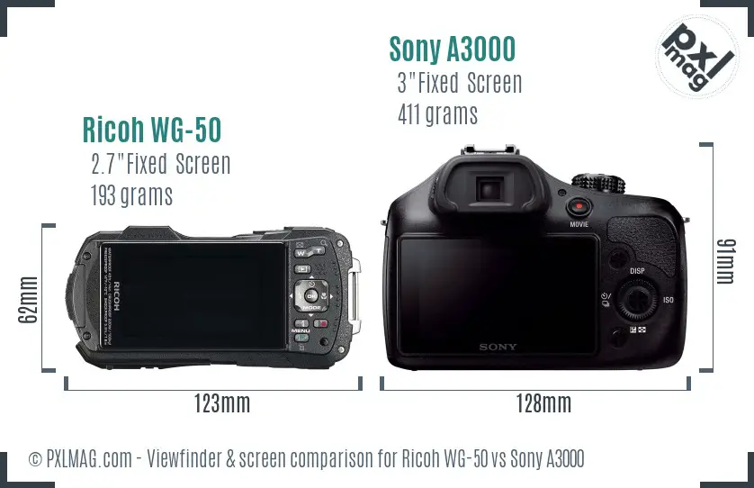 Ricoh WG-50 vs Sony A3000 Screen and Viewfinder comparison
