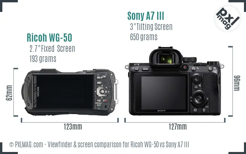 Ricoh WG-50 vs Sony A7 III Screen and Viewfinder comparison