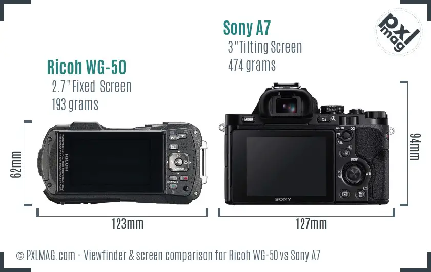 Ricoh WG-50 vs Sony A7 Screen and Viewfinder comparison