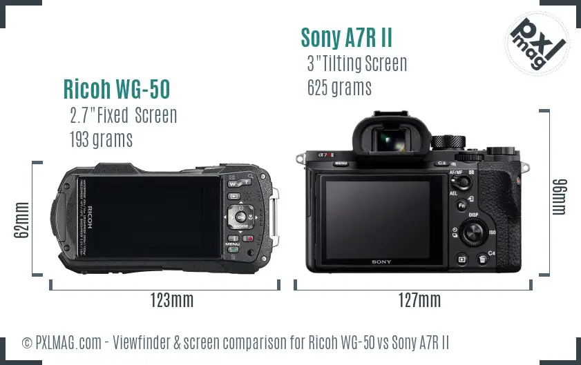 Ricoh WG-50 vs Sony A7R II Screen and Viewfinder comparison