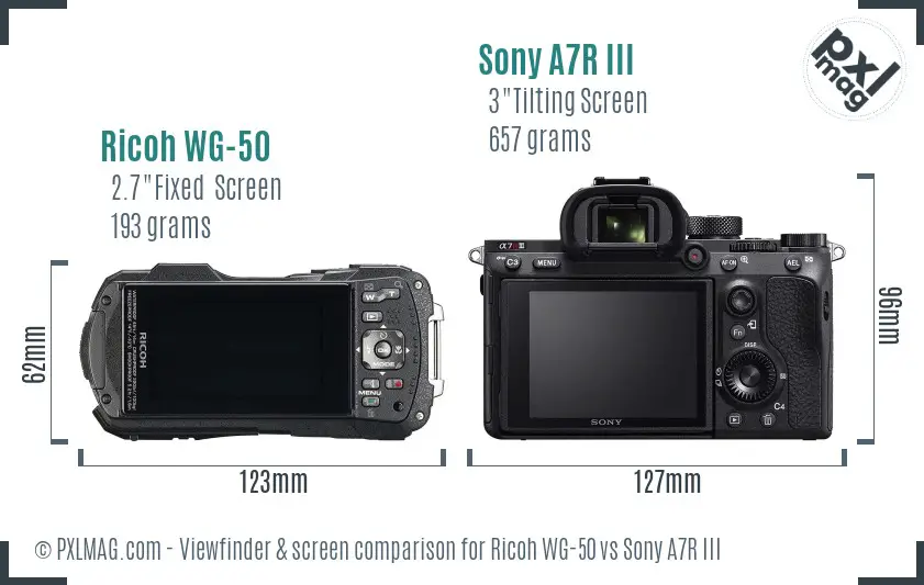 Ricoh WG-50 vs Sony A7R III Screen and Viewfinder comparison