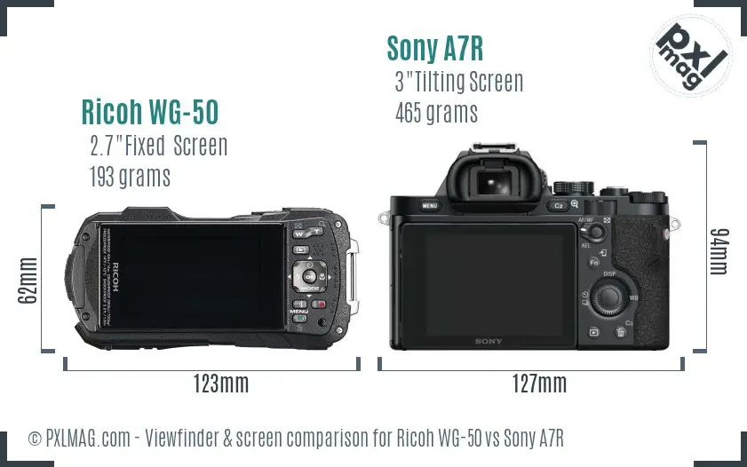 Ricoh WG-50 vs Sony A7R Screen and Viewfinder comparison