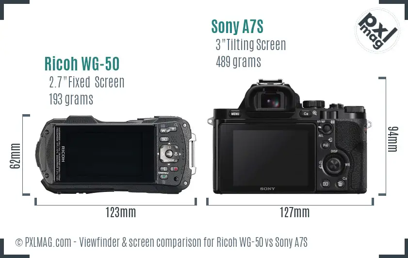 Ricoh WG-50 vs Sony A7S Screen and Viewfinder comparison