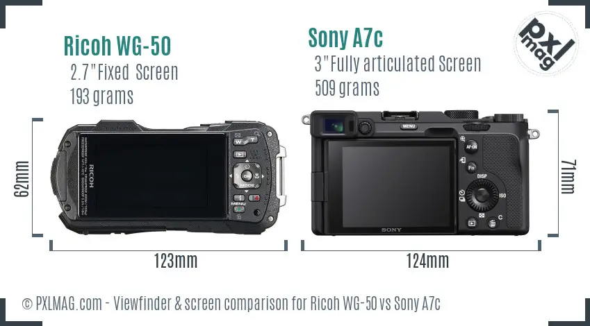 Ricoh WG-50 vs Sony A7c Screen and Viewfinder comparison