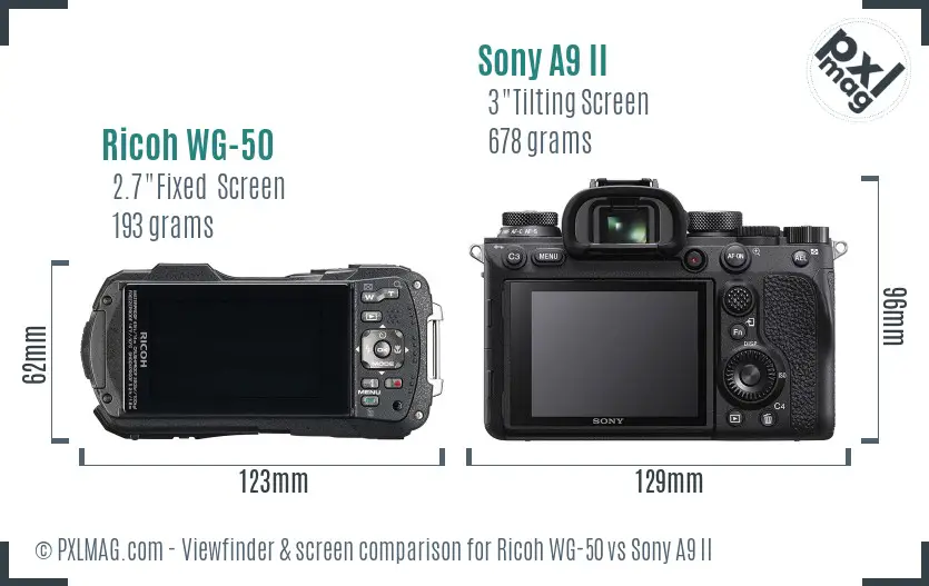 Ricoh WG-50 vs Sony A9 II Screen and Viewfinder comparison
