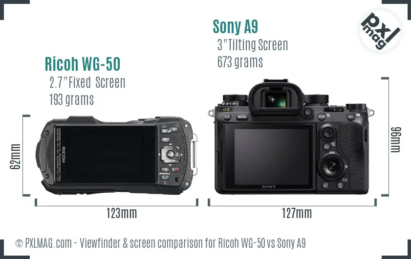 Ricoh WG-50 vs Sony A9 Screen and Viewfinder comparison