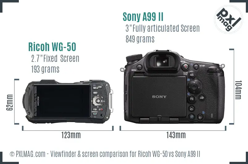 Ricoh WG-50 vs Sony A99 II Screen and Viewfinder comparison